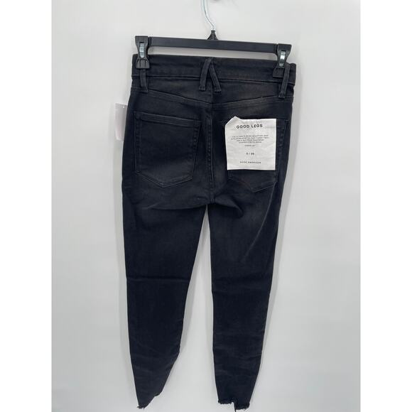 GOOD AMERICAN NWT  Black Wash Good Legs Step Fray Hem Denim Jeans // 0 - Picture 9 of 9